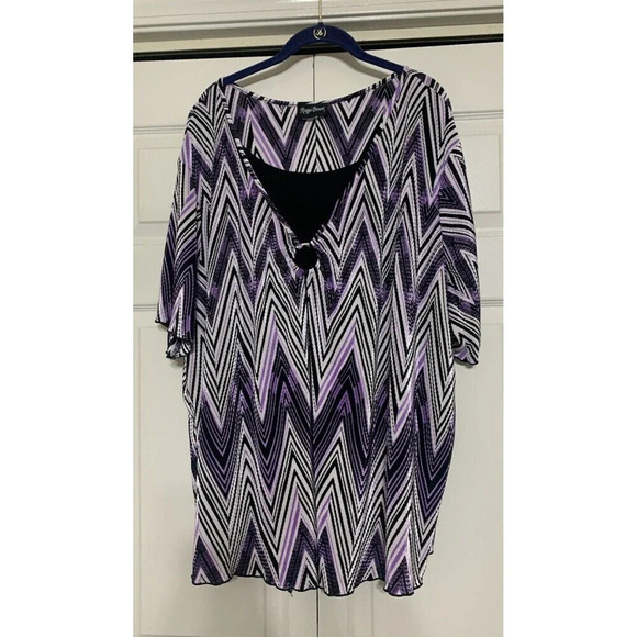 Maggie Barnes Crinkle / Pleated 2 In 1 Look Blouse Tunic Top 3X (AA37) - Picture 2 of 8